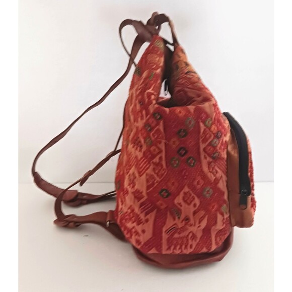 Handwoven Guatemalan Textile Lg Backpack Brown Leather Straps Hippie Boho main image 6